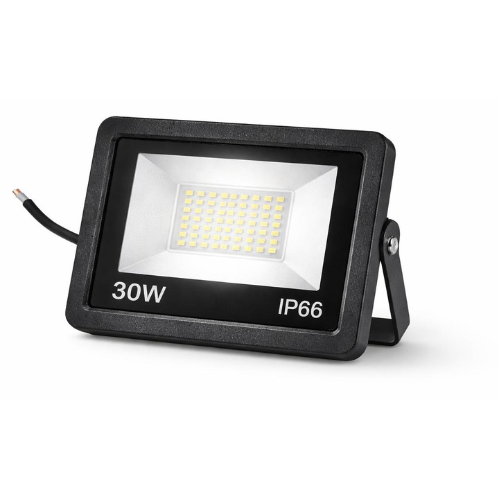 Proiector LED 30W Exterior IP66, Lampa LED Puternica Rezistenta la Apa, Praf si Vant, Clasa Energetica A, 4500lm 6500k, Carcasa Aluminiu, Dimensiuni 123x100x36 mm, Iluminat Curte, Gradina, Hala