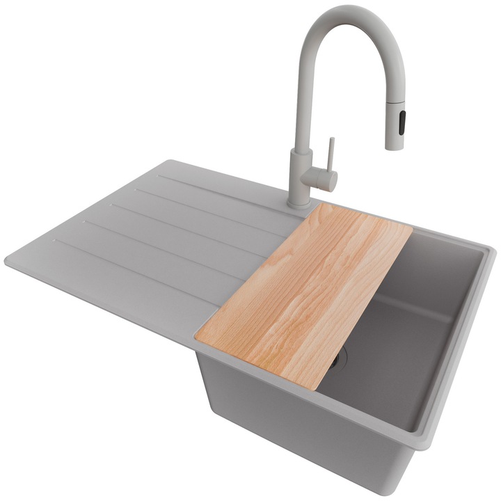 Chiuveta de bucatarie Primagran Copenhaga, 78x50cm, 1 cuva, baterie gri, pentru dulap 45cm