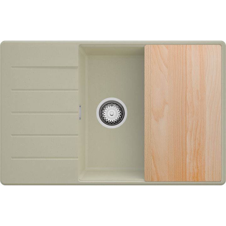 Chiuveta de bucatarie din granit 78x50cm, Chiuveta 1 Cuva + Sifon, Pentru dulap de 60cm, Copenhaga PRIMAGRAN, Bej S2021
