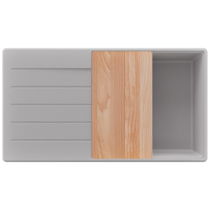 Chiuveta de bucatarie PrimaGran Copenhaga 1 cuva, Gri S2062, 90x50cm, pentru dulap de 60cm, sistem complet de scurgere