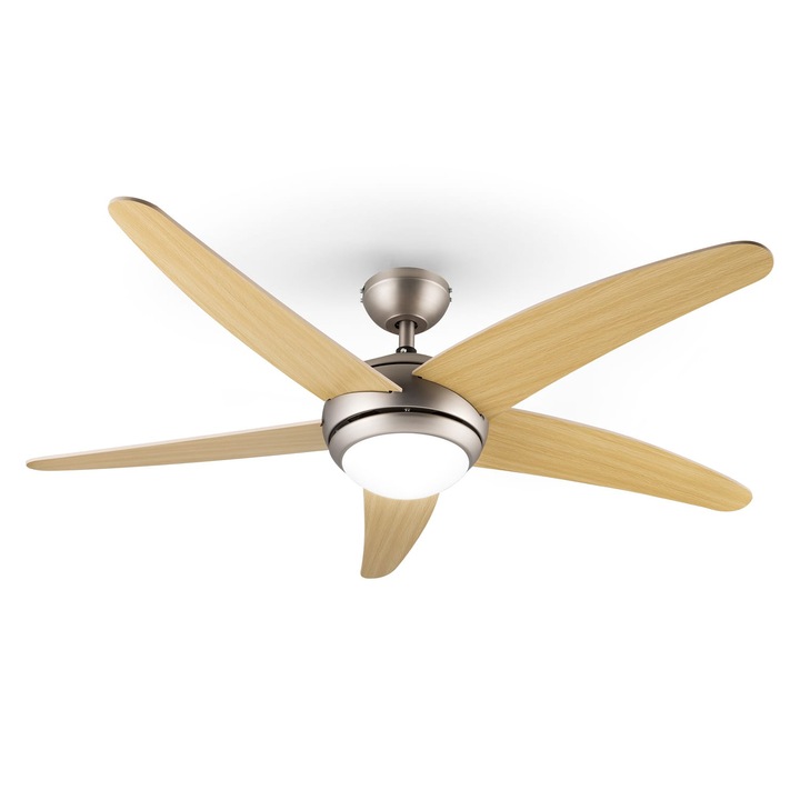 Ventilator de tavan Klarstein Bolero, 55W, cu lampă, 134cm, brate din lemn de artar, telecomandă