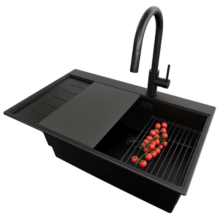Chiuveta de bucatarie PrimaGran Sydney 780-60, 1 cuva + set, negru, 78x50cm