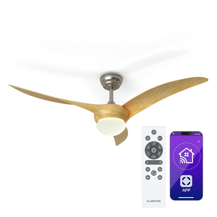 Ventilator de tavan Klarstein Monteverde, lumina reglabilă, 132x40cm, control prin aplicație, 6 viteze, alb