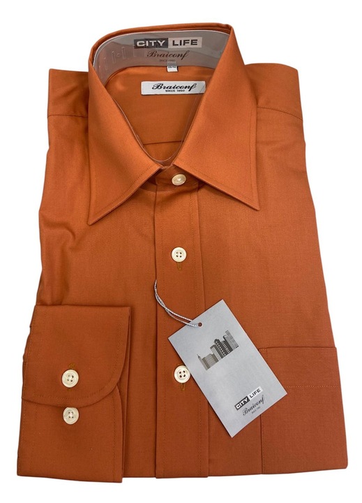Téglapiros férfi ing, hosszú ujjú, pamut-poliészter, Narancssárga