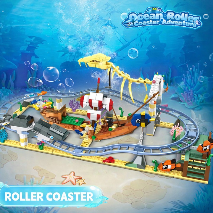 Set de Constructie cu Piese Tip Blocuri Constructie MiniBric® Ocean Roller Coaster Adventure, Colectia Ocean, Pentru Baieti si Fete, 8851, Cadou Ideal Pentru Copii Pasionati de Jucarii de Constructie, 773 Piese