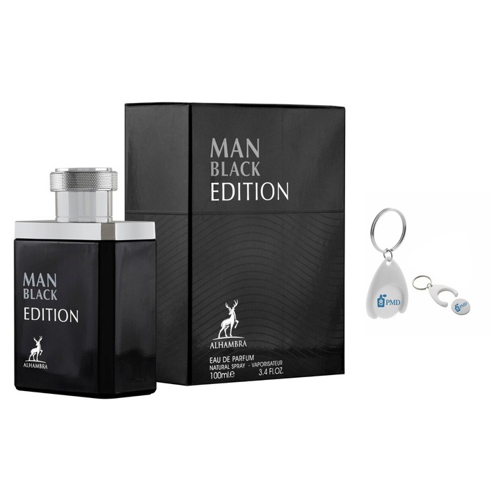 Apa de Parfum Alhambra Man Black Edition, Férfi, 100 ml PMD Személyre szabott kulcstartóval