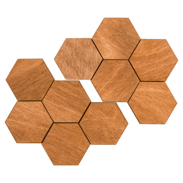 Magneti Decorativi, Magneti Hexagonali din Lemn Woodyoubuy pentru Frigider, Design Minimalist, Naturali, Dimensiune Medie (Medium) 3 cm, Set 10 buc