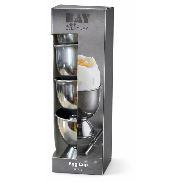 Set 4 Pahare pentru Oua din Otel Inoxidabil, Rezistente si Elegante