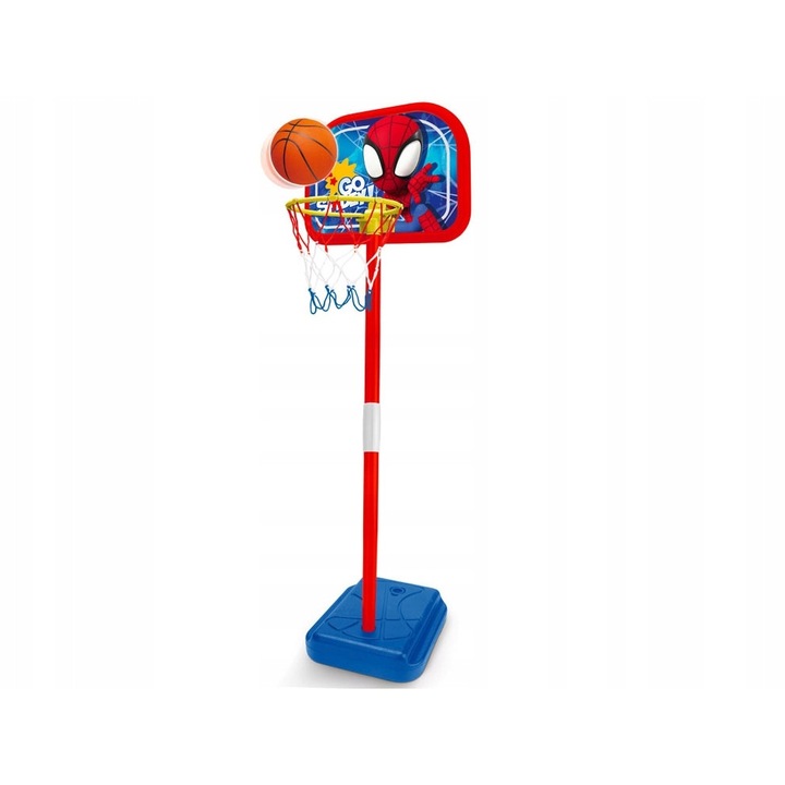 Set baschet, Stamp, Spidey, Include minge si pompa, Cos reglabil, Inaltime 106 cm, Baza stabila, 3 ani+, Multicolor