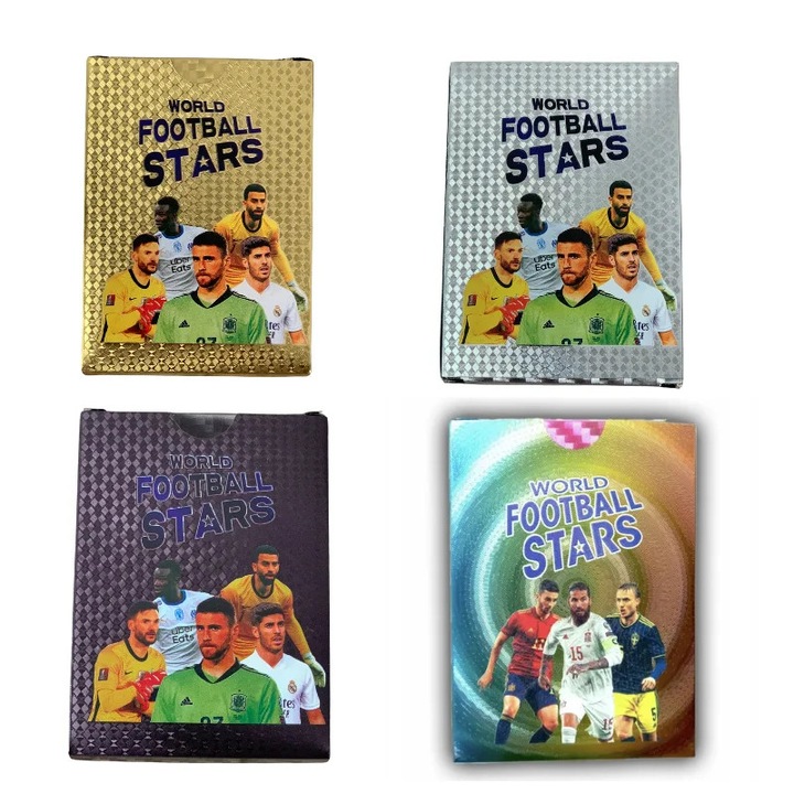 Set 220 Cartonase de colectie cu fotbalistii internaltionali preferati, World Football Stars, Gold, Silver, Black and Rainbow Edition, multicolor