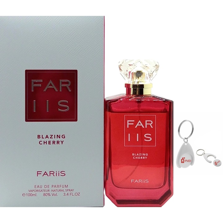 Apa de Parfum Fariis Blazing Cherry, Unisex, 100 ml PMD személyre szabott kulcstartóval