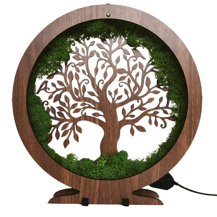 Decoratiune de masa cu LED reglabil, lemn culoare nuc wenge, 30 cm