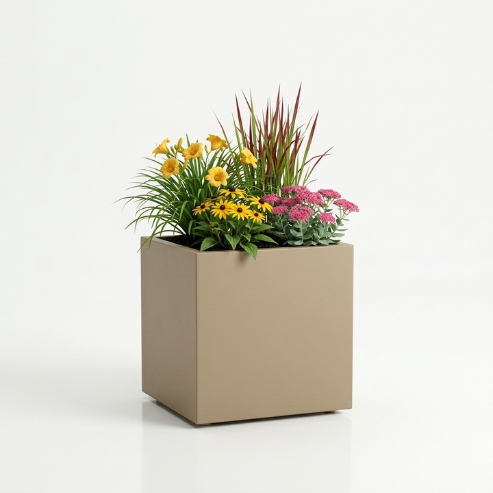 Jardiniera decorativa din tabla zincata si vopsita de culoare Bej 50x35x45x cm