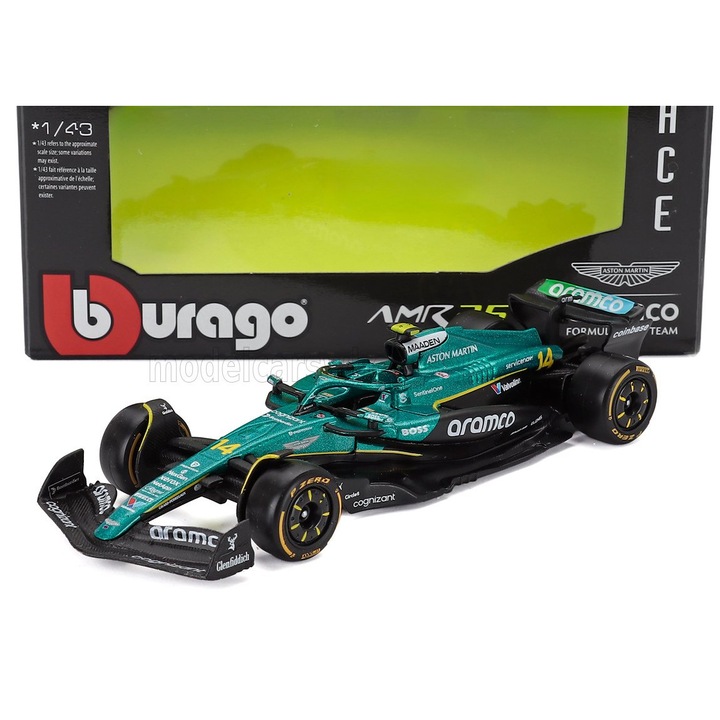BURAGO ASTON MARTIN 1/43 F1 AMR25 F1 AMR25 TEAM ARAMCO COGNIZANT N 14 SEASON 2025 FERNANDO ALONSO - ZÖLD FEKETE fém modell
