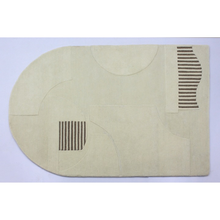 Covor geometric tuftat din lână 160x230cm, natural/maro