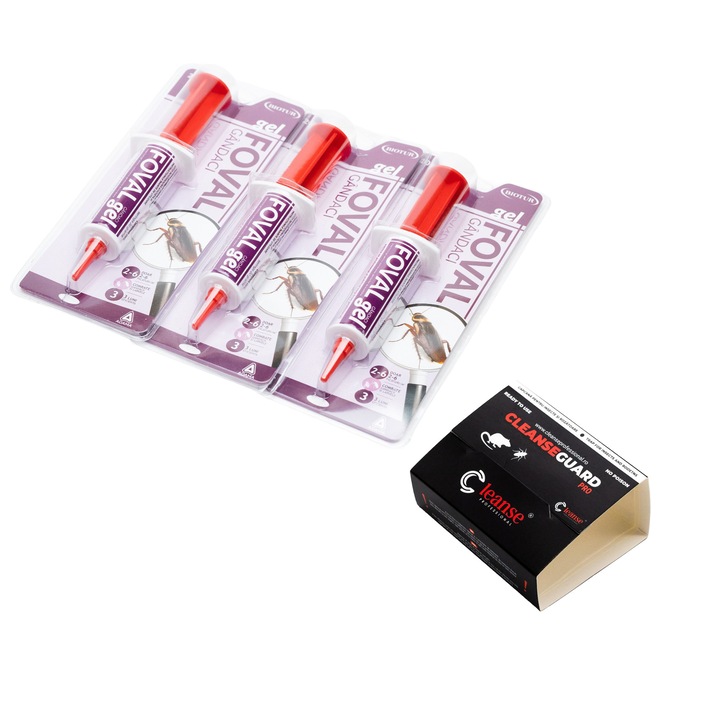 3 BUCATI Gel Insecticid Impotriva Gandacilor Foval Gel 20g + 3 BUCATI Capcana gandaci, rozatoare, soareci si sobolani cu lipici CleanseGuard TOTAL