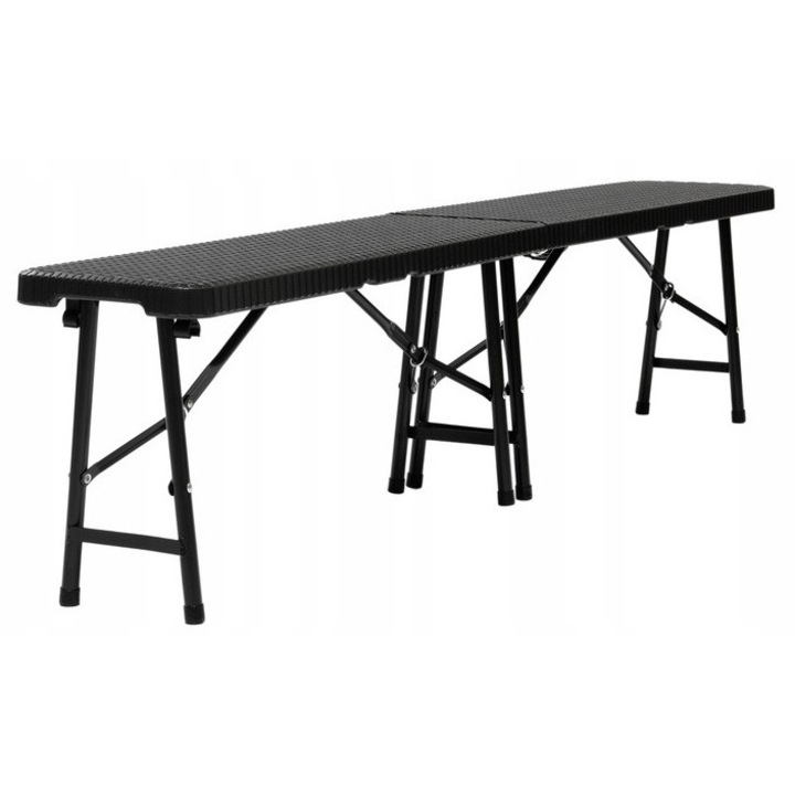 Bancă pliabilă de grădină, Bankietowo, ratan negru, 183x30cm, 4 persoane