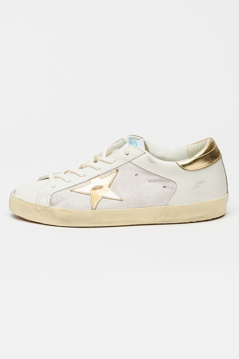 GOLDEN GOOSE, Pantofi sport Super Star Double Quarter din piele cu detalii cu aspect metalizat, Alb fildes/Roz prafuit