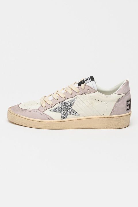 GOLDEN GOOSE, Ball Star csillámos bőrsneaker, Halványlila/Törtfehér