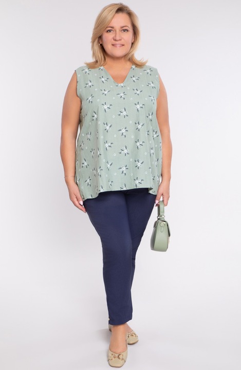 Top floral din bumbac verde deschis