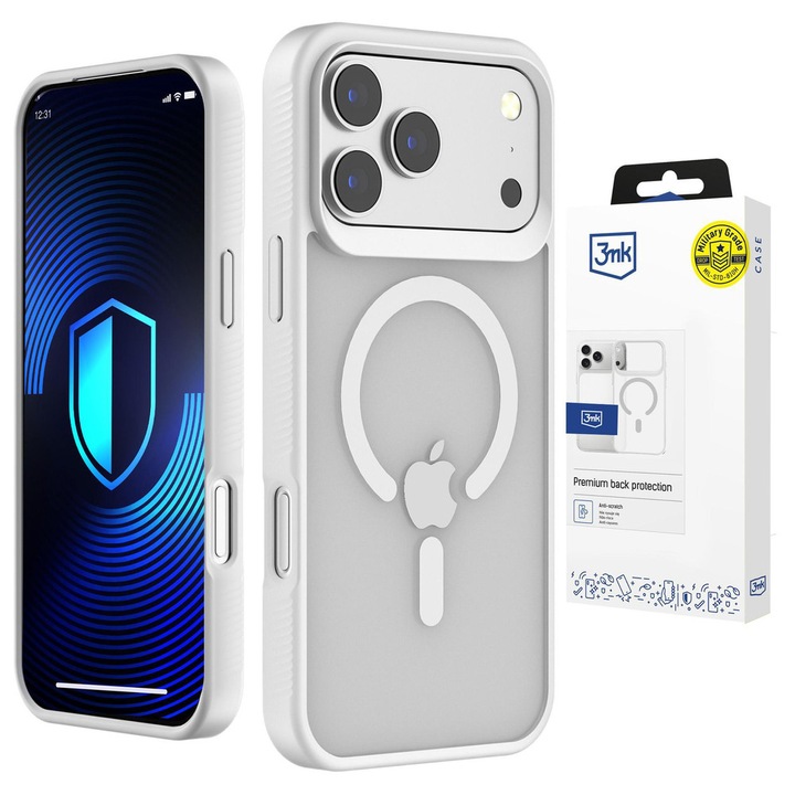 Carcasa 3MK Smoke MagCase, Alb, anti-zgarieturi, compatibila cu MagSafe, pentru iPhone 17 Pro Max