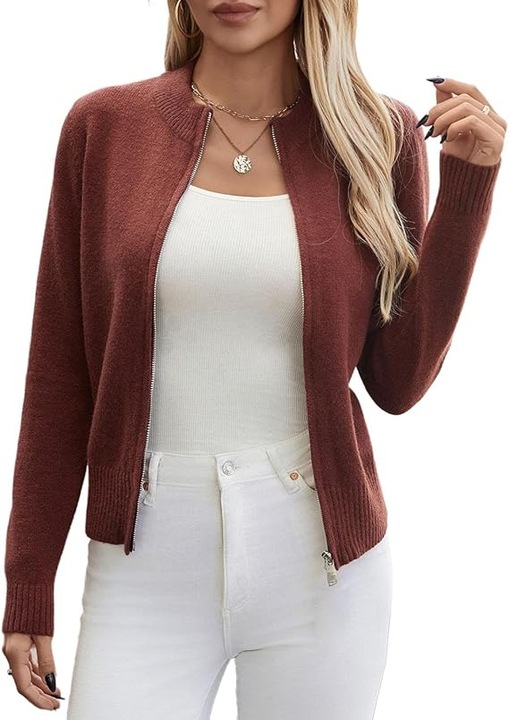 Bluza tricotata cu maneci lungi, cardigan - 48975, Visiniu