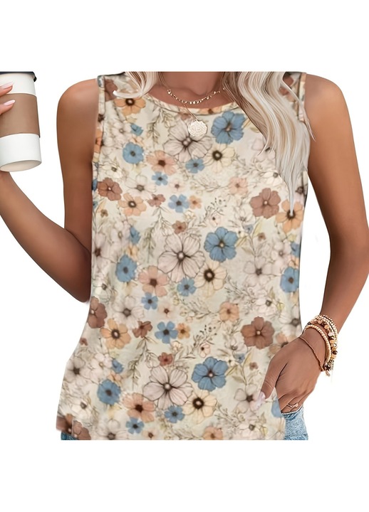 Bluza dama fara maneci, flori, multicolor, XL