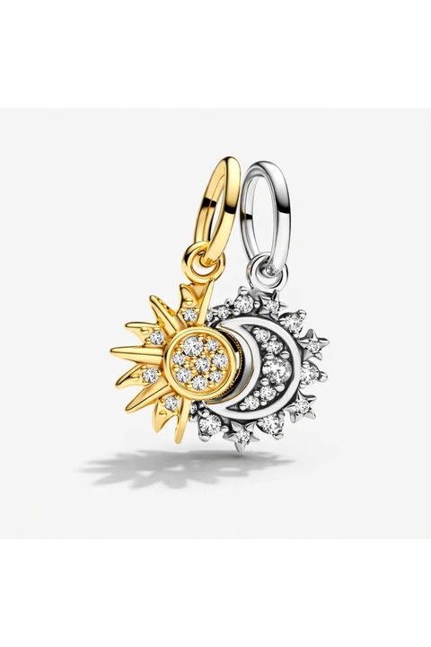 Pandantiv Talisman Soare si Luna, argint 925, design elegant, cu cristale zirconia