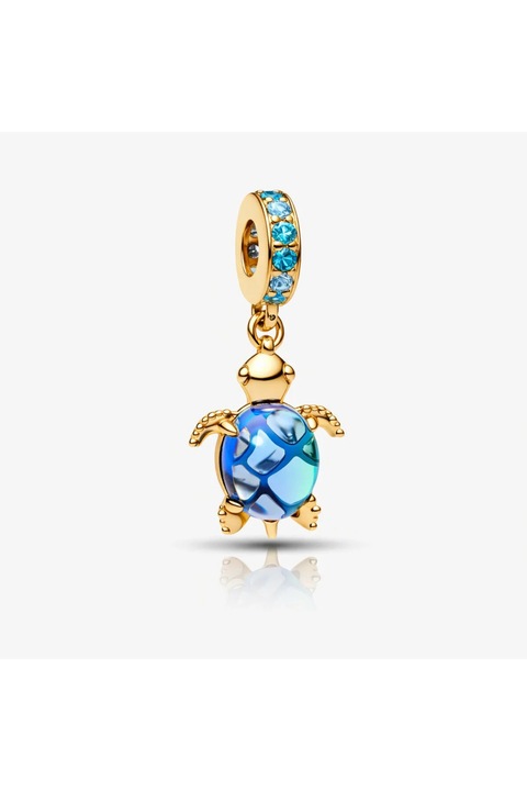 Pandantiv Talisman Broasca Albastra, argint 925, inoxidabil, cristale zirconia, 3x4cm