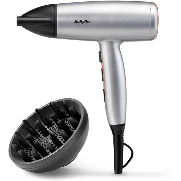 Сешоар BaByliss Cosmos, 2100 W, 2 скорости, 3 температурни настройки, дифузер, сив