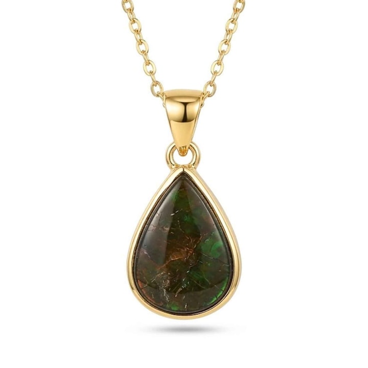 Colier Argint 925 Placat Aur 18K, Amolit Natural Lacrima, 40+5 cm, 13x16mm