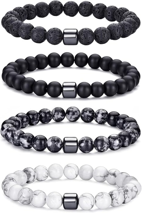 TodyJeyHo karkötő szett, 4 darabos, Tigrisszem kő és Lávakő, rugalmas, 8mm, kék