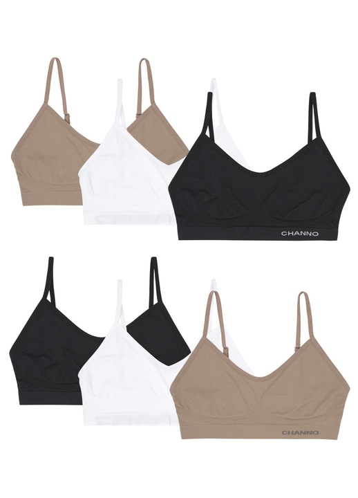 Set 6 sutiene Channo, fără cusături, fără balene, culori alb/negru/crem, L/XL