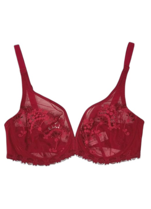 Sutien femei, Simone Perele, plunge, armaturi, tulle brodat, bordeaux, 70E EU