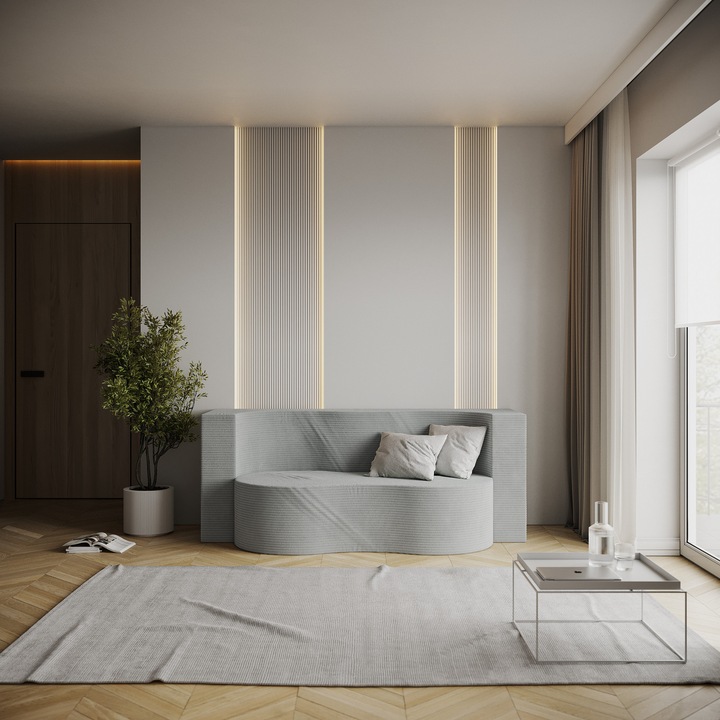 Saltea pliabila/canapea, SPIJZDROWO, Swing, 120x200 cm, Gri, din catifea raiata