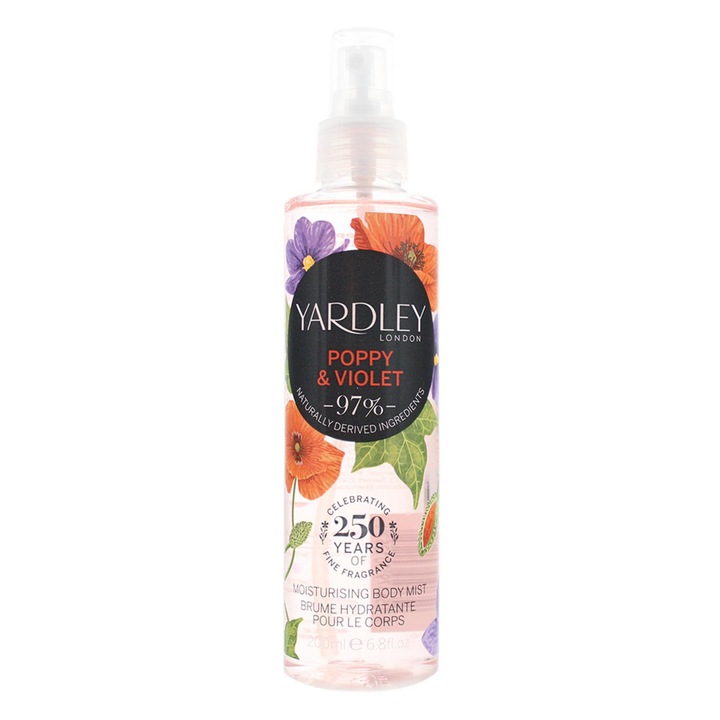 Spray Parfumat Yardley, Mac si Viorea, 200 ml, Pentru Femei