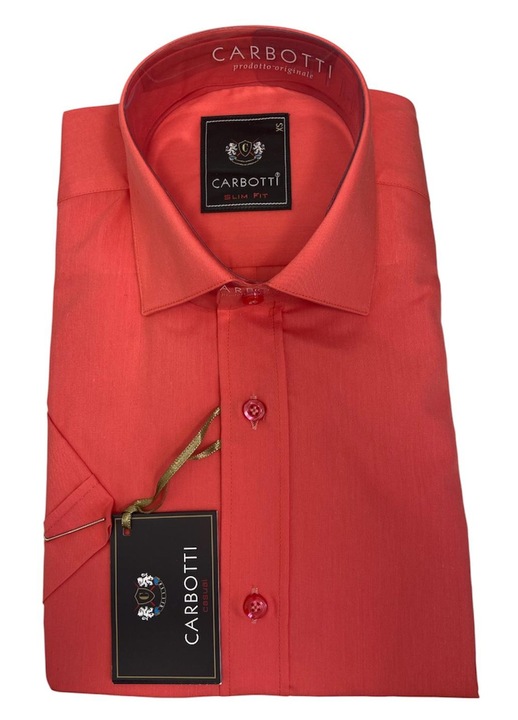 Мъжка риза с къс ръкав, памук-полиестер, Корал