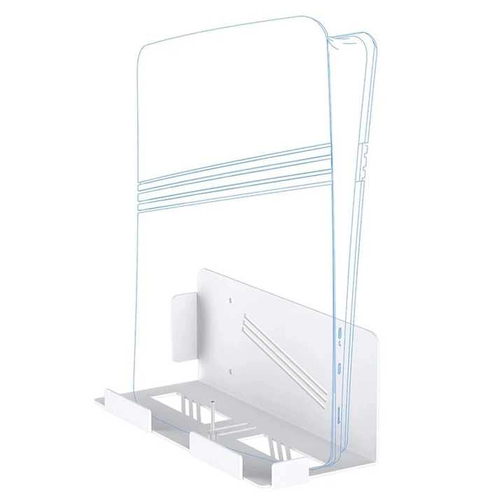 Suport de Perete Universal JYS P5226 pentru PS5 / PS5 Slim / PS5 Pro, Constructie Metalica, Sistem de Fixare cu Surub de Siguranta, Managementul Caldurii, Alb