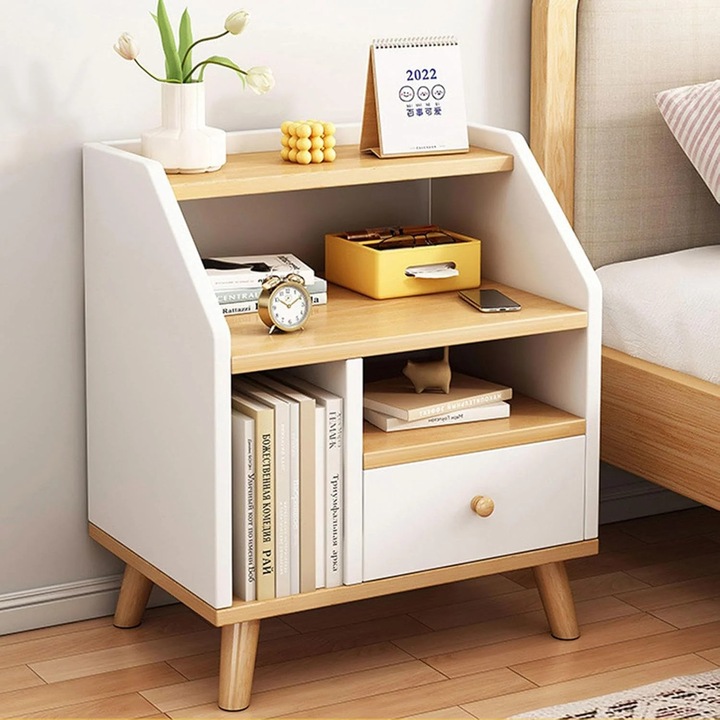 Noptiera moderna cu 3 polite si un sertar, 40x30x53cm