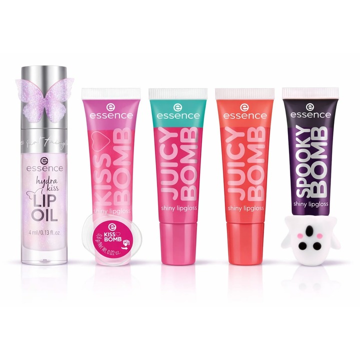 Set de 5 luciuri ulei de buze, juicy bomb, kiss bomb si spooky