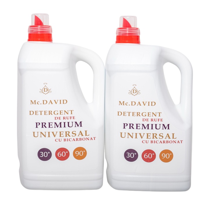 Set 2x Detergent lichid Premium Detergent, 5L, 100 spalari, pe baza de bicarbonat, biodegradabil, pentru rufe albe si colorate