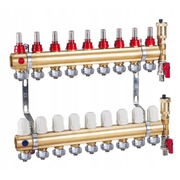 Distribuitor incalzire in pardoseala GEPOX, din alama, 9 cai, Premium