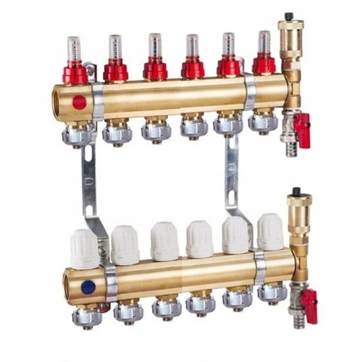 Distribuitor incalzire in pardoseala GEPOX, din alama, 6 cai, Premium