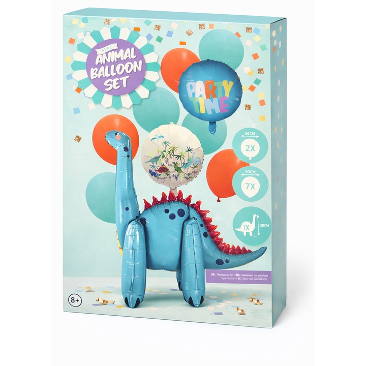 Set baloane dinozaur copii, Animal Balloon Set, 10 piese, balon folie dinozaur + latex, decor petrecere, Party Time