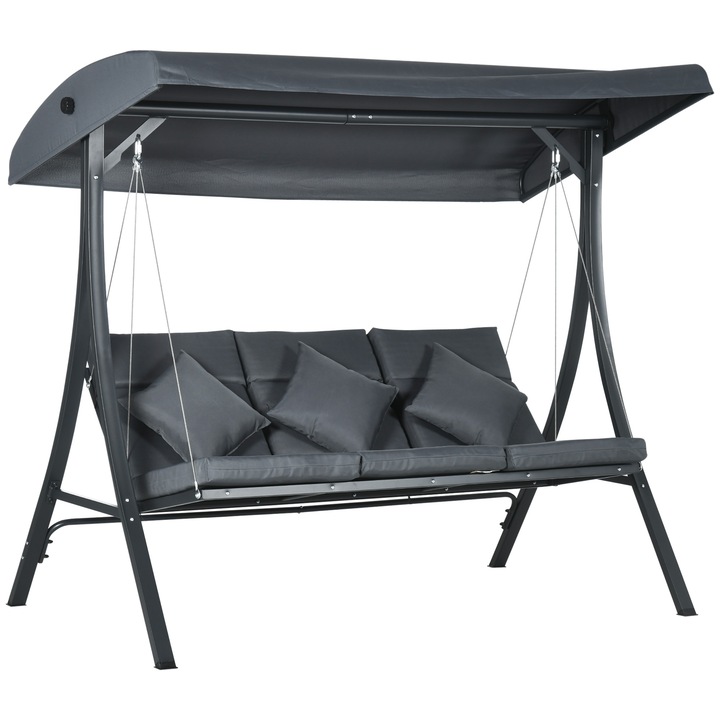 Люлка-шезлонг, Outsunny, Полиестер, стомана, 202 см x 115 см x 168 см, Тъмносив