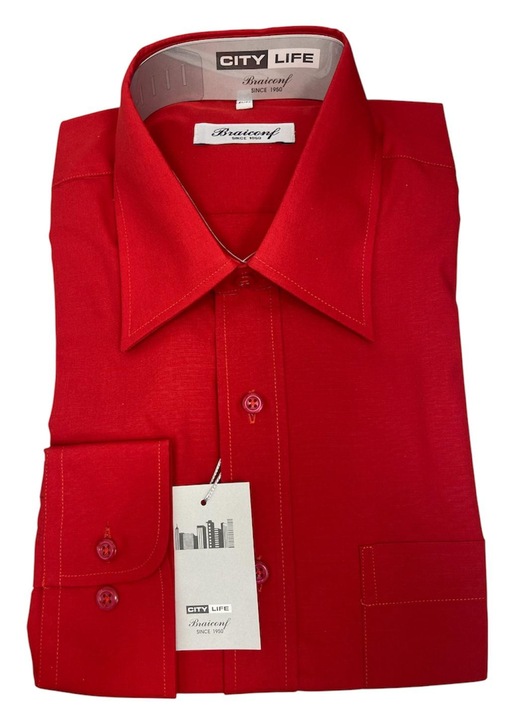 Férfi ing-piros, hosszú ujjú, pamut-poliészter, méret 41-42