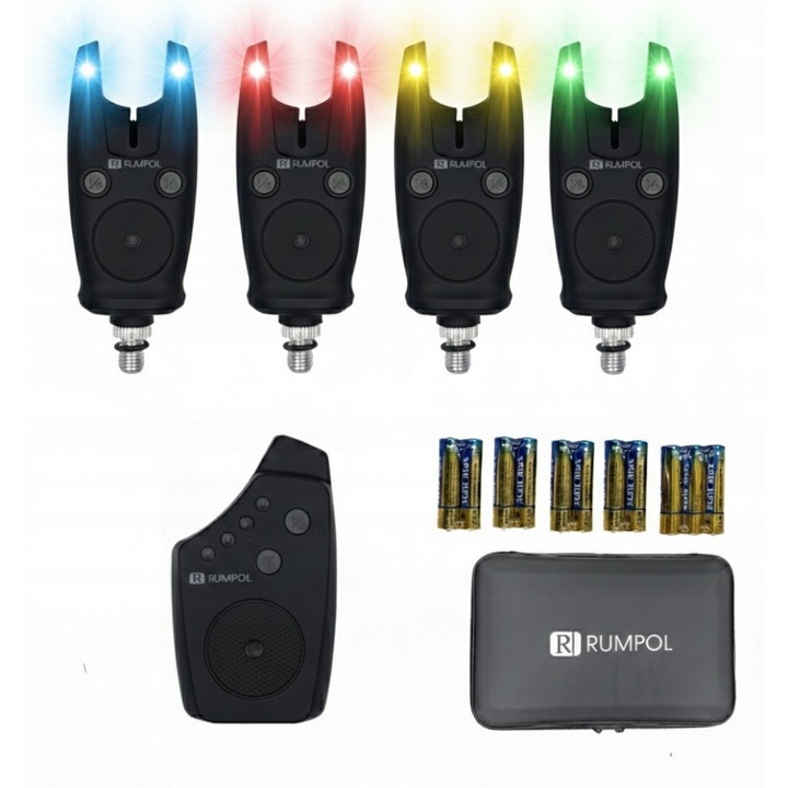 Set 4x Semnalizatoare Rumpol cu Centrala, 150m, Vibration, Culori: Verde, Rosu, Albastru, Galben