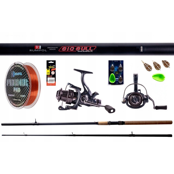 Set complet de pescuit Method Feeder Rumpol - 2x lansete 3m/3,9m, 2x mulinete