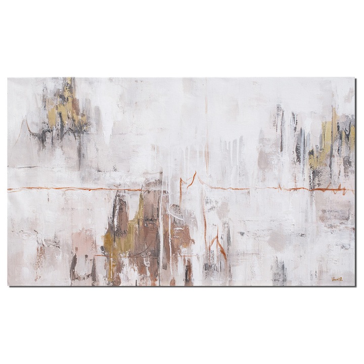 Tablou abstract cu auriu pictat manual, Imaginatie, 100x60cm ulei pe panza, Vicentiu Done