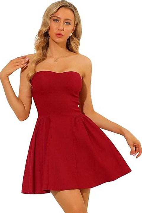 Rochie de seara mini sexy, fara bretele, cu decolteu in forma de inima, Allegra K, pentru femei, rosu, marime XL